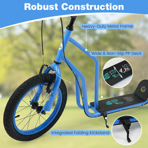 Youth Scooter with Adjustable Handlebar and 16/14-Inch Inflatable Wheels for Age 8+ Years Old-Blue view 5