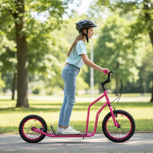 Youth Scooter with Adjustable Handlebar and 16/14-Inch Inflatable Wheels for Age 8+ Years Old-Pink view 2