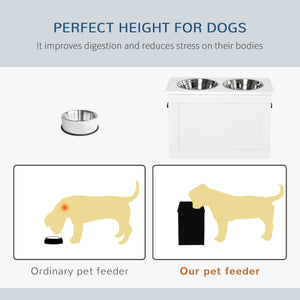 Large Elevated Pet Feeder with Storage Dog Pet Diner Function 2 Stainless Steel Dog Bowls Elevated Base for Large Dogs and Other Large Pet, White