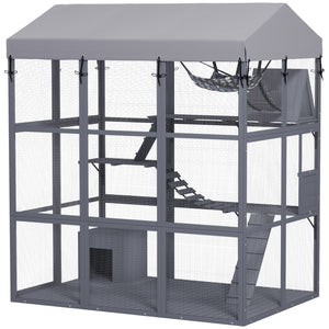 81"H Catio Outdoor with Floor to Prevent Escaping & Easy Cleaning, for 2-4 Cats Kittens, Grey