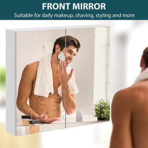 Wall Mounted Mirror Cabinet, Bathroom Medicine Cabinet with Mirror, 2 Doors and 3-tier Shelving, Silver