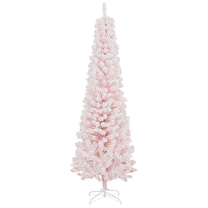 6ft Flocked Christmas Tree, Pencil Christmas Tree with Realistic Branch Tips, Folding Metal Stand, Green – view 22