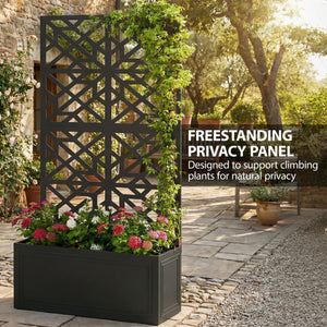 Metal Raised Garden Bed with Trellis for Climbing Plants, Freestanding or Wall Mounted Flower Bed with Privacy Panel