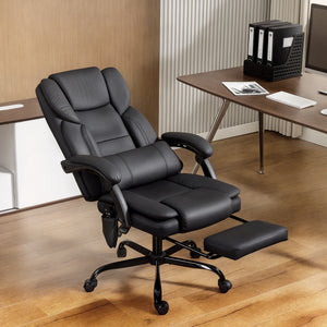 Office Chair with Massage, Pet-Friendly Faux Leather Reclining Desk Chair with Lumbar Support, Footrest – view 7