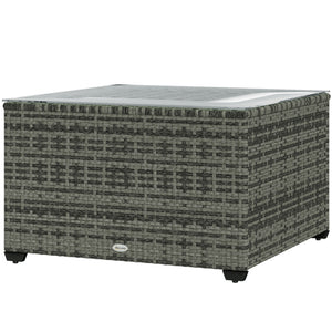 24.4" Patio Wicker Coffee Table, PE Rattan Outdoor Side Table with Tempered Glass Top, Black – view 8
