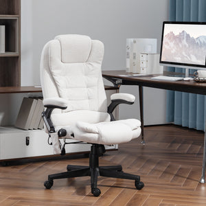 Reclining Massage Office Chair, Executive Office Chair with High Back, Swivel Wheels, White