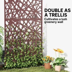Metal Outdoor Privacy Screen, Freestanding Outdoor Divider with Stand, 78" x 48", Dark Brown