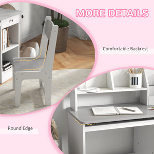 Qaba Kids Desk and Chair Set for 5-8 Year Old with Storage, Study Table and Chair for Children