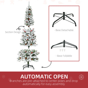 6 Foot Pencil Snow Flocked Artificial Christmas Tree with 600 Pine Realistic Branches, Pine Cones – view 6