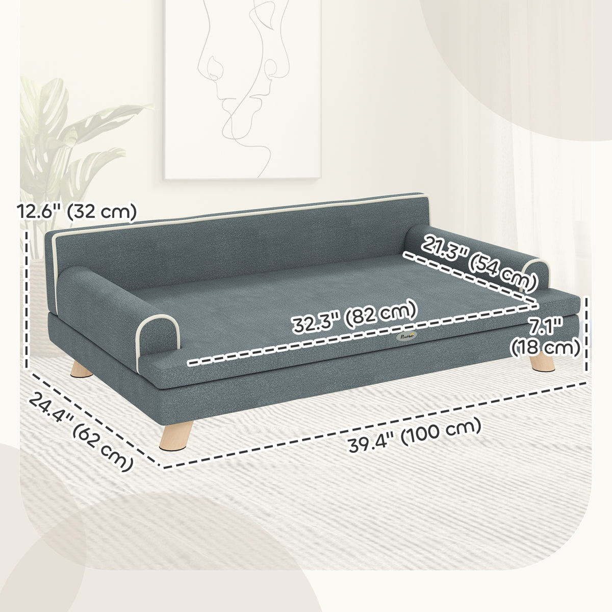 Elevated Dog Sofa Bed, Cat Couch with Cushion, Washable Cover, Wooden Legs, for Medium & Large Dogs – view 2