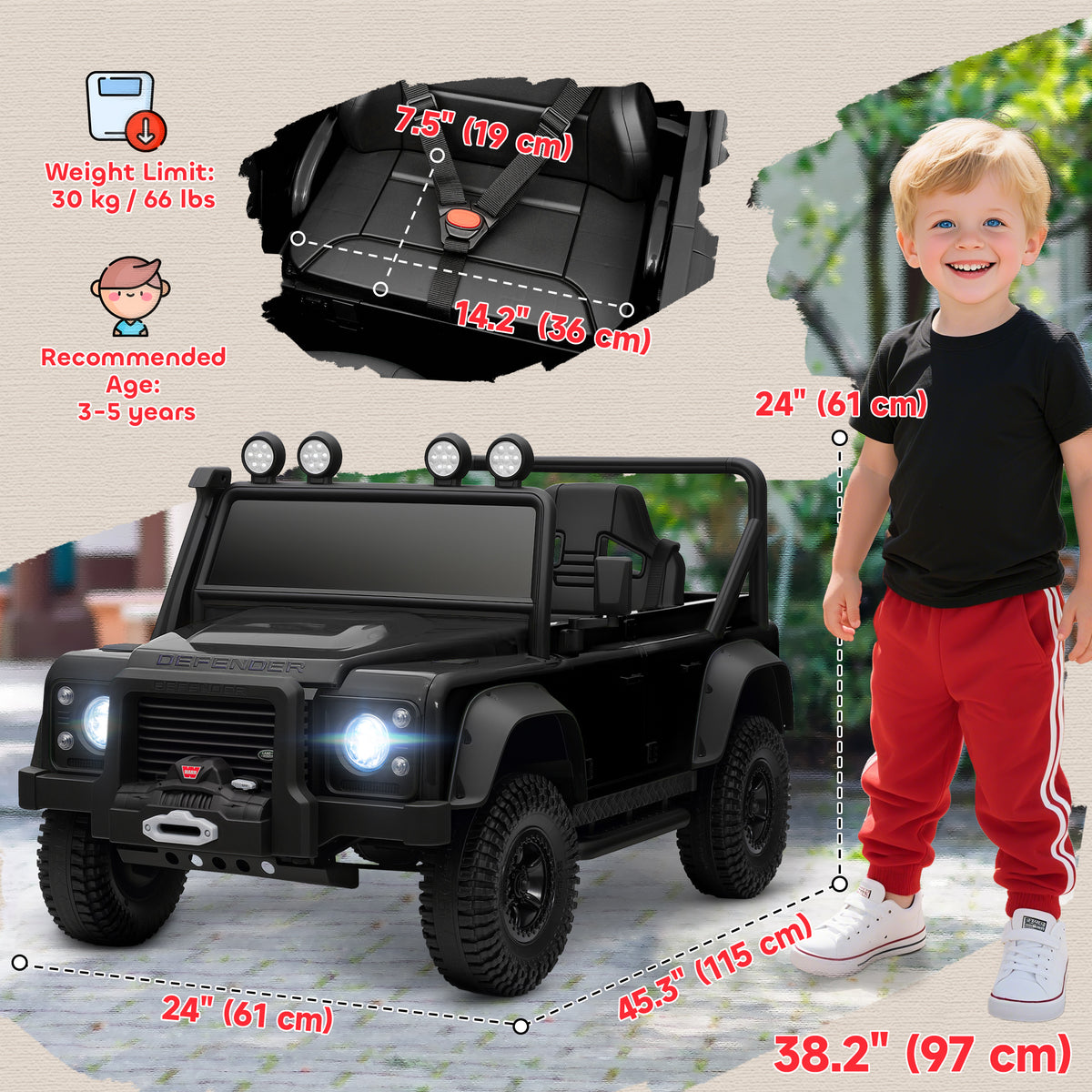 Qaba Land Rover Licensed Kids Ride on Truck with Remote Control, Spring Suspension, LED Lights, 3 Speed for Ages 3-5