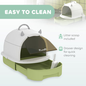 Cat Litter Box with Lid, Front Door Flap, Scoop, Handle, Easy Clean, for Small and Medium Cats, Green – view 4
