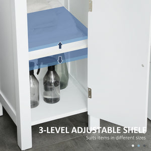 Bathroom Cabinet, Freestanding Linen Cabinet with Open Shelves, 13.8" x 11.8" x 62.4", White