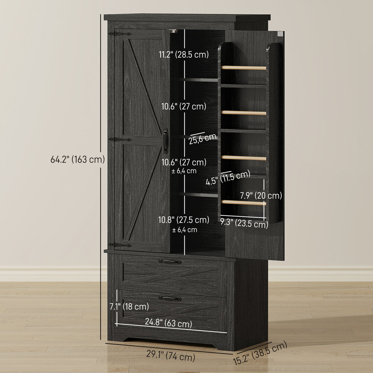 Farmhouse Kitchen Pantry Storage Cabinet, 64" Freestanding Kitchen Pantry Cabinet with Drawers – view 2