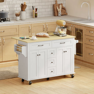 Kitchen Island Cart with Power Outlet & Drop Leaf, 55" Rolling Kitchen Island on Wheels with Storage, Black – view 14