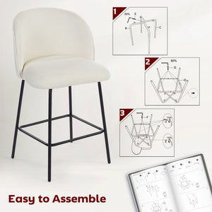 Set of 2 Counter Height Barstools, Upholstered Linen Bar Stools with Backrest, Footrest and Steel Legs – view 13