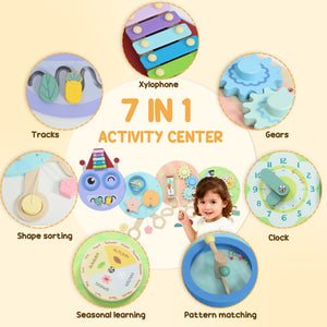 Qaba Caterpillar Montessori Busy Board, 7 in 1 Sensory Wall for Playroom Nursery Classroom, for Toddlers 3+ Years