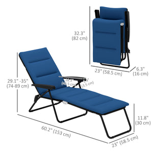 Foldable Lounge Chair, Reclining Patio Sun Lounger with 6-Position Adjustable Back, Blue and White