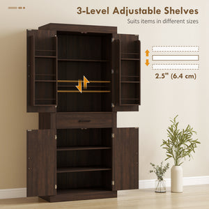 72" Kitchen Pantry Cabinet, Farmhouse Kitchen Storage Cabinet with 4 Barn Doors, 6 Door Shelves, Drawer – view 12
