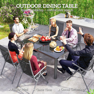 59" x 35" Aluminium Outdoor Dining Table for 6, with Glass Tabletop, Grey