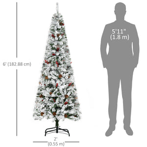 6 Foot Pencil Snow Flocked Artificial Christmas Tree with 600 Pine Realistic Branches, Pine Cones – view 2