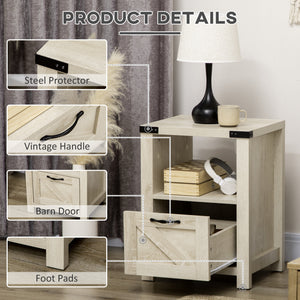 Side Table with Storage, Farmhouse End Table with Drawer, Open Shelf and Barn-style Panel – view 5