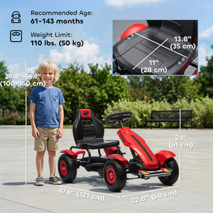 Aosom Pedal Go Kart for Kids, Pedal Car with Adjustable Bucket, Handbrake, 4 Rubber Wheels Powered Ride
