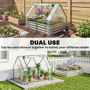Steel Outdoor Raised Garden Bed with Greenhouse,Cover, Roll Up Door, Dual Use, 50"x37.4"x36.2", Clear