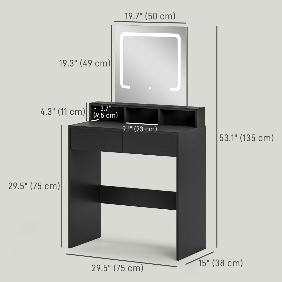 Makeup Vanity Desk with Mirror and LED Lights, for Bedroom, Modern Dressing Table with Drawers, Compartments, Black