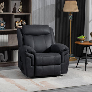 Manual Recliner Chair with Vibration Massage, Side Pockets, Microfibre Reclining Chair for Living Room, Black