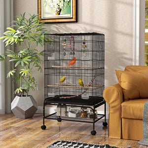 52" Bird Cage with Rolling Stand, Toys, for Budgies Canaries Black – view 21