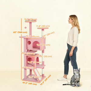 54" Cat Tree, Multi-Level Cat Tower with Scratching Posts, Cat Condos, Bed, Platforms, Ramp, Toy Ball, Beige – view 93