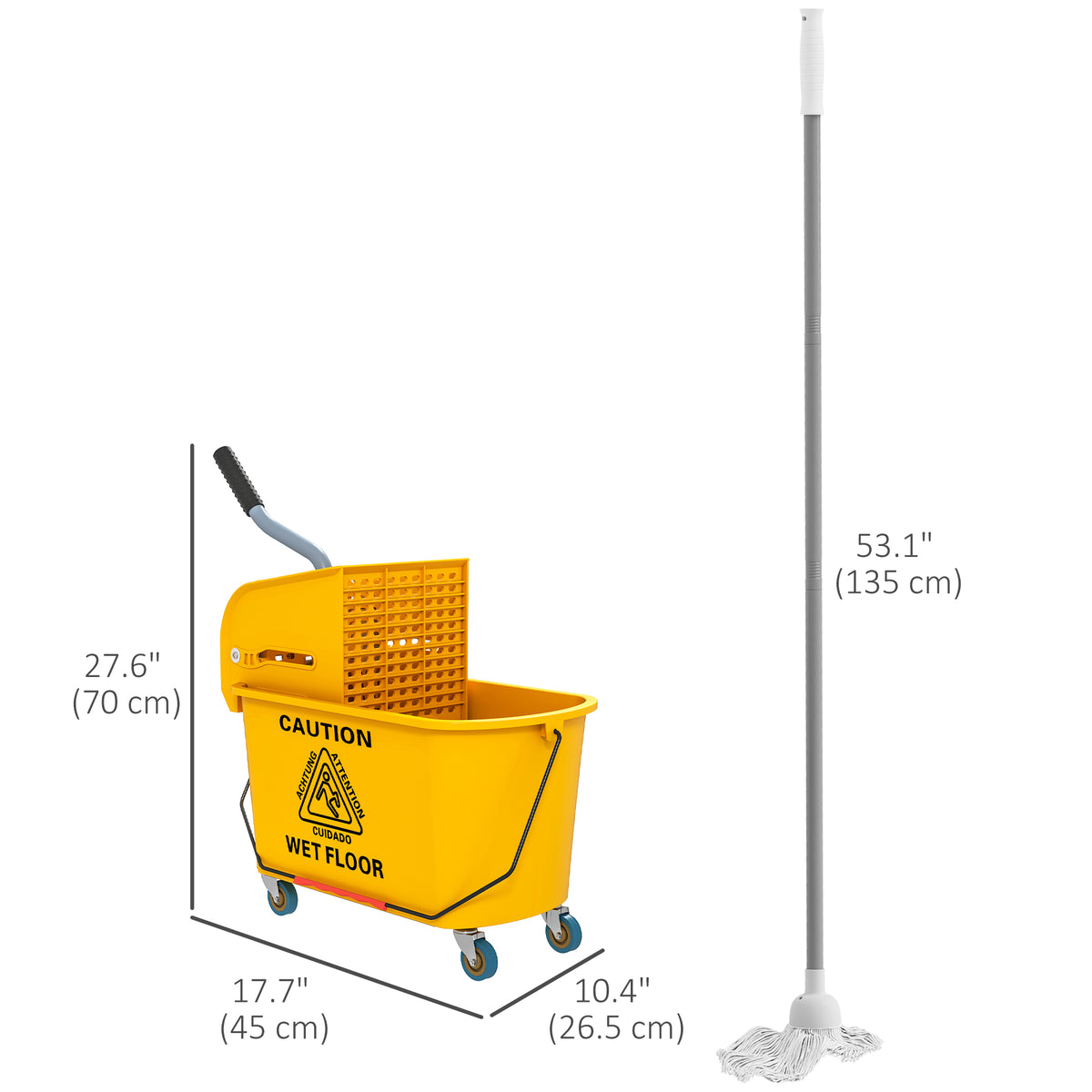 Mop Bucket with Wringer on Wheels for Floor Cleaning, 21 Quart Side Press Wringer with Handle and Mop, Yellow