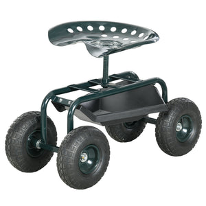 Garden Cart Garden Seat on Wheels with Tool Tray, 360° Swivel and Height Adjustable Seat, for Patio and Yard