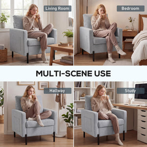 Accent Chair Modern Upholstered Armchair with Side Pockets and Cushion for Bedroom, Living Room, Beige – view 26