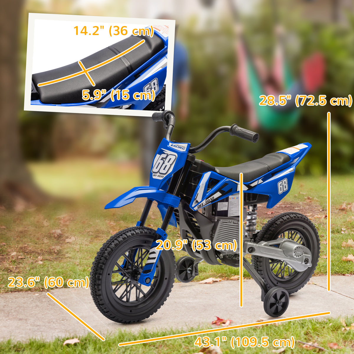 Qaba 12V Kids Dirt Bike, Electric Motorcycle with Twist Grip Throttle, Training Wheels, Rear Suspension & Music