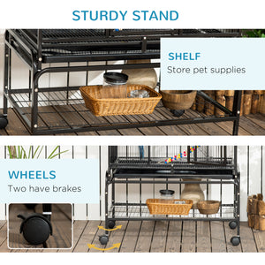71" Bird Cage with Wheels Perches, Ramp, Storage Shelf, Toys for Canaries, Finches, Cockatiels, Parakeets – view 6