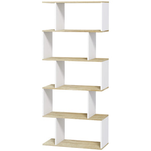 5-Tier Bookshelf, Geometric S Shaped Bookcase, Tall Narrow Display Shelf for for Living Room, Study Room