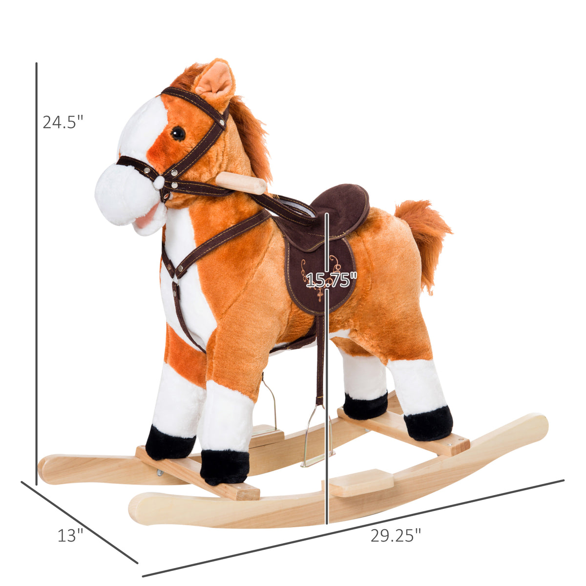 Qaba Kids Plush Rocking Horse Child Ride On Toy Rocker with Realistic Sounds Brown