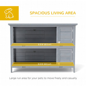 2 Tier Wooden Rabbit Hutch Bunny Pet House Wooden Coop Run, Grey