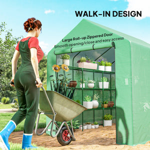 8' x 6' x 7' Portable Walk-In Greenhouse Hot House with 18 Shelves, Water/UV Resistant Weather Cover, & Roll Up Door