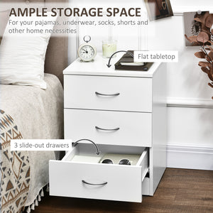 Bedside Table with 3 Drawers, Modern Wood Nightstand, Side Table with Anti-tipping Design for Bedroom, Set of 2, White