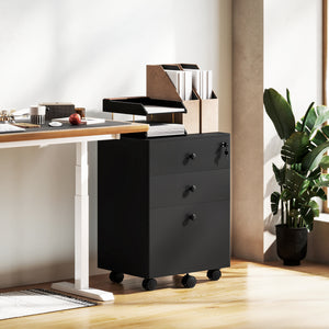 3-Drawer Small Filing Cabinet with Lock, Vertical Office Storage Cabinet with Wheels for Home Office, Black β view 7