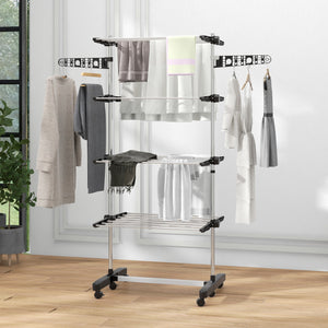 Garment Drying Rack Stainless Steel Folding Clothes Hanging Rack with Side Wings Castors for Indoor Outdoor – view 7