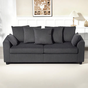 Corduroy Couch, 3 Seater Sofa, Modern Upholstered Couch with Curved Armrests and 8 Removable Pillows, Dark Grey