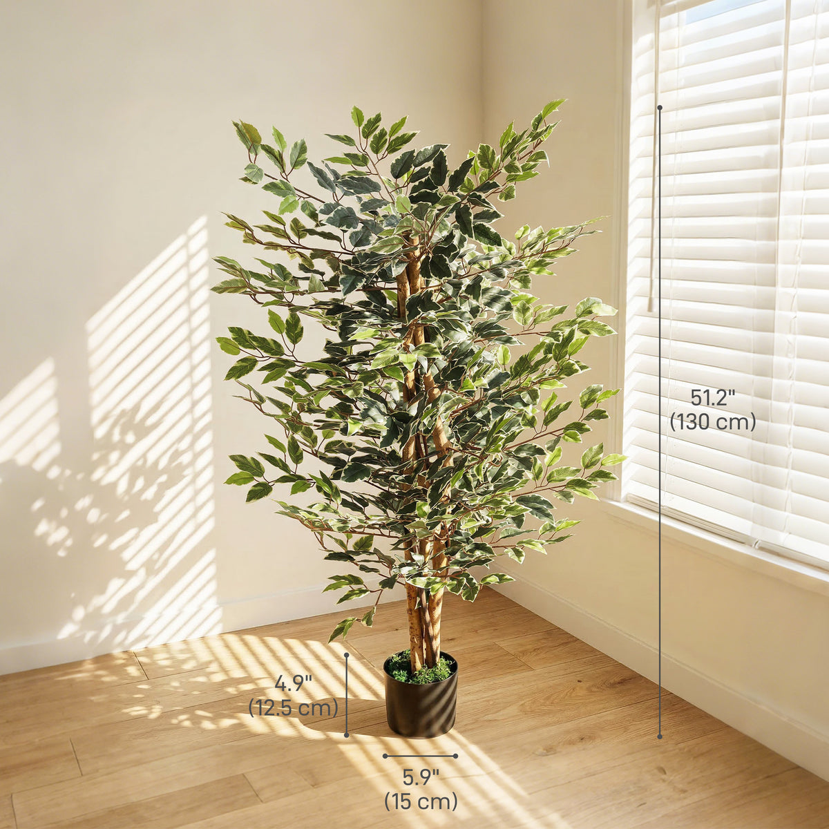 Artificial Tree, Fake Ficus Tree with Leaves, Faux Plant in Nursery Pot for Indoor Decoration