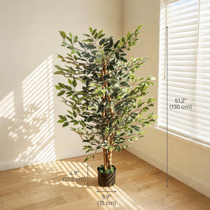 Artificial Tree, Fake Ficus Tree with Leaves, Faux Plant in Nursery Pot for Indoor Decoration