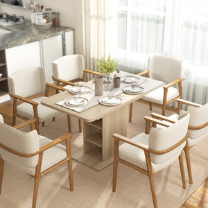 Extendable Dining Table for 4-6 People, 43.3"-51.2" Kitchen Table with 6 Open Shelves, Natural Wood