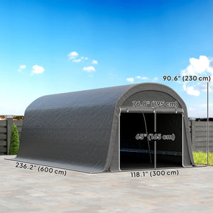 10' x 20' Portable Shed, Motorcycle Bike Tent with Roll-up Door, Galvanised Steel Frame for Garden Tools, Dark Grey