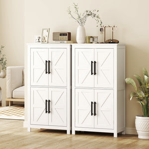 Farmhouse Bathroom Storage Cabinet, Bathroom Floor Cabinet with Barn Doors and Adjustable Shelf, Black – view 14